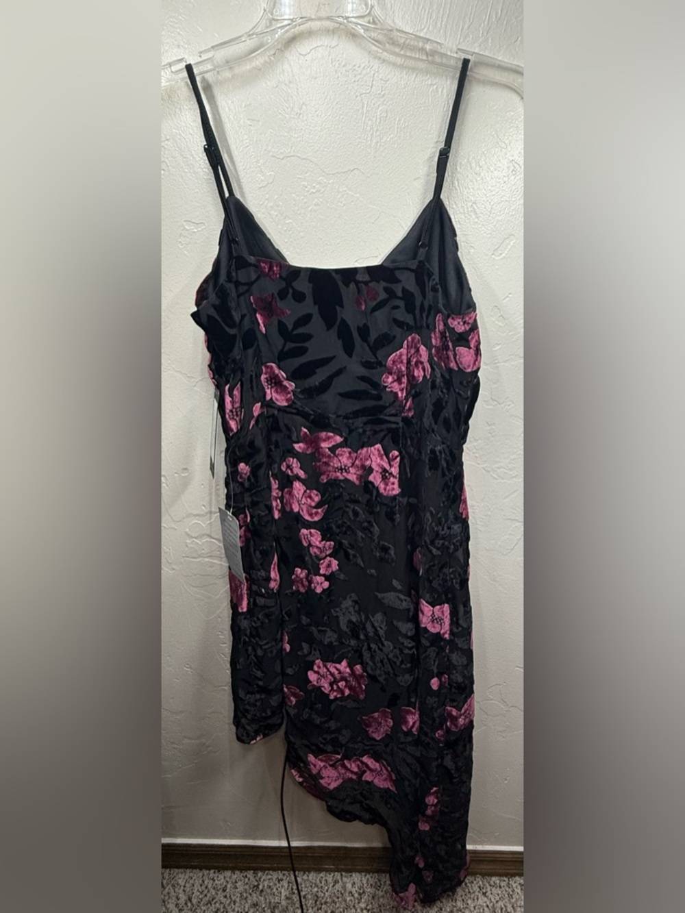 Lulu's Asymmetrical Velvet Floral Dress, Black and Plum - Picture 3 of 9